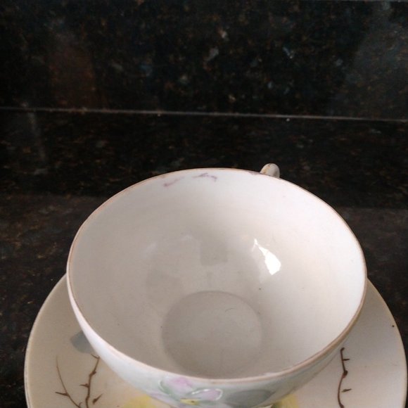 MID CENTURY MODERN JAPAN GREEN STAMP FLORAL TEA CUP SET JAPANESE BLOSSOMS - Picture 15 of 16